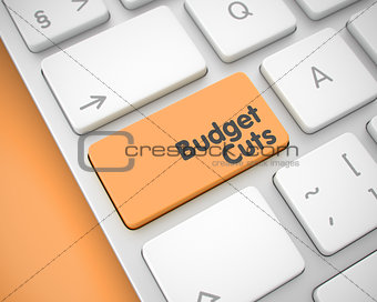 Budget Cuts - Inscription on Orange Keyboard Key. 3D.