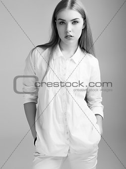 Beautiful young girl woman in white clothing