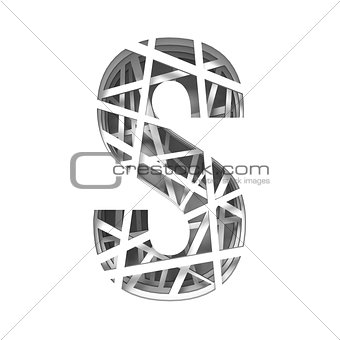 Paper cut out font letter S 3D