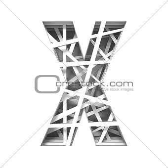 Paper cut out font letter X 3D