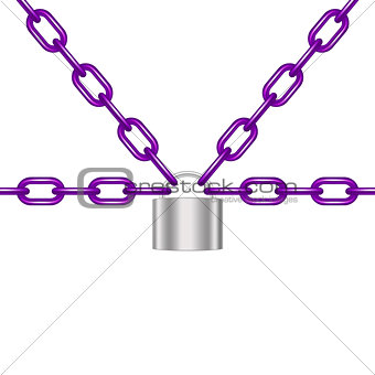 Purple chains locked by padlock in silver design