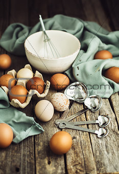 Baking tools and eggs