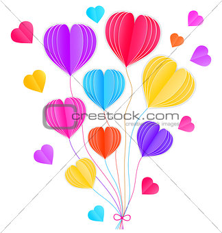 paper hearts on white background