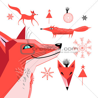 Set of graphics of a red fox 