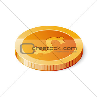 Gold dollar coin icon isolated on white background. Isometric vector illustration