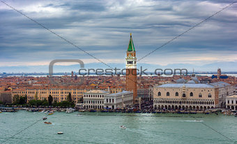 Aerial View of Piazza San Marco and landmarks of, Venice, Italy 