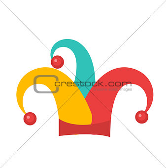 Colored jester hat icon flat style , isolated on white background. Vector illustration.