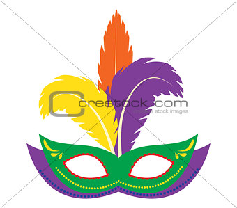 Carnival mask icon, flat, cartoon style. Masquerade, holiday party concept. Isolated on white background. Vector illustration.