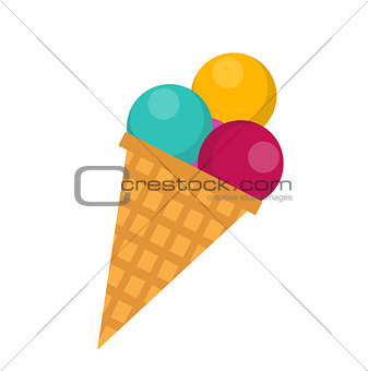 Ice cream cone icon flat style , isolated on white background. Vector illustration.