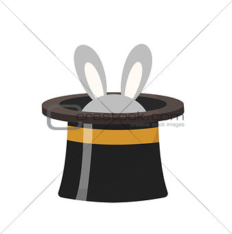 Magician hat with a rabbit icon flat style , isolated on white background. Vector illustration.