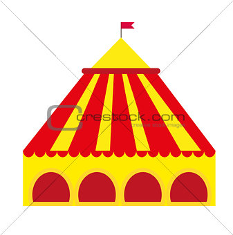 Circus pavilion, yellow tent icon flat style , isolated on white background. Vector illustration.