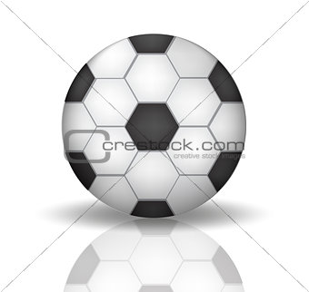Soccer ball icon in realistic, 3d style. Football, sport concept. Isolated on white background with reflection. Vector illustration.