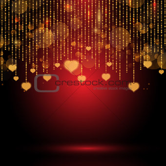 Valentine's Day background with hanging hearts