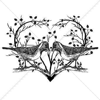 drawing of birds and heart