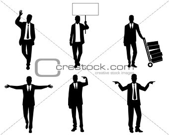 Silhouettes of businessmen in action