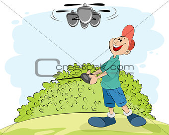 Boy playing with a helicopter