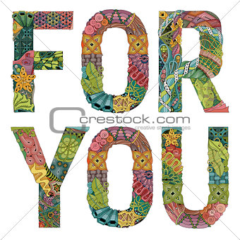 Words for you. Vector decorative zentangle object