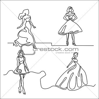 Set silhouette of a slender bride