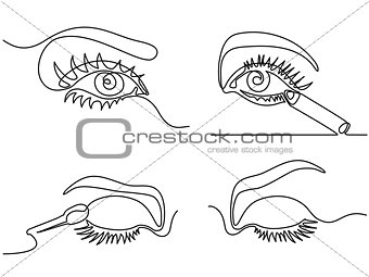 Set continuous woman eye make up logo