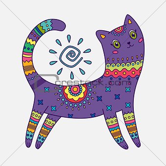 Abstract cat with traditional pattern