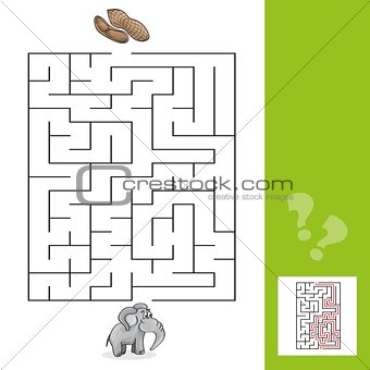 Education Maze or Labyrinth Leisure Game with Elephant and Peanuts with answer