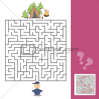 Game template with children camping - illustration with answer
