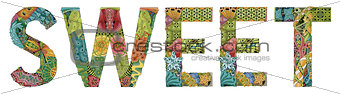 Word sweet with falling leaves. Vector decorative zentangle object
