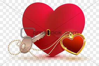 Love is key to heart of your beloved. Red heart shape lock and key