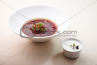 Beetroot soup with meat
