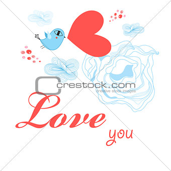 Greeting card to the day of all lovers with a bird 