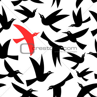 Seamless pattern of black flying birds 