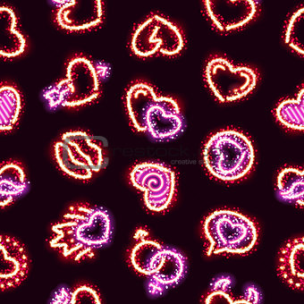 Glowing Glitter Hearts Seamless Background