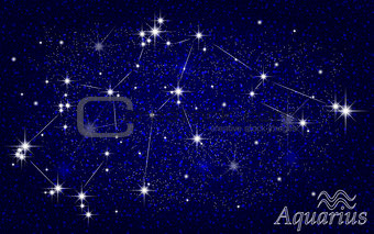Constellation of Aquarius in a starry blue sky, vector illustration