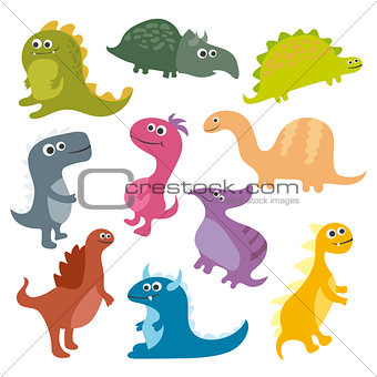 Cute vector cartoon dinosaurs isolated on white background