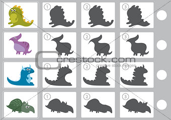 Shadow matching game with cartoon dinosaur for children