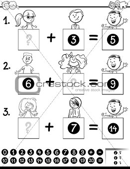 addition educational game coloring page with kids