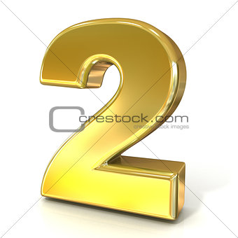 Numerical digits collection, 2 - TWO. 3D golden sign