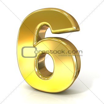Numerical digits collection, 6 - SIX. 3D golden sign