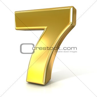 Numerical digits collection, 7 - SEVEN. 3D golden sign