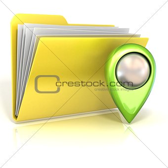 Map pointer and folder icon. 3D