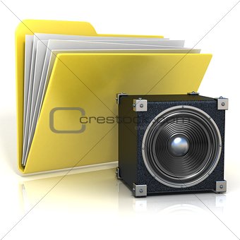 Folder icon with speaker. 3D