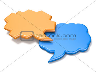 Orange and blue irregular shape blank speech bubbles 3D