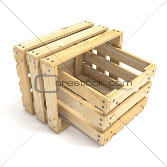 Two empty wooden crate Side view 3D