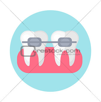Brackets on the teeth. Icon flat style. Dentistry, dentist concept. Isolated on white background. Vector illustration.