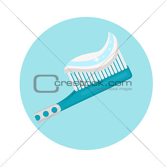 Toothbrush. Icon flat style. Dentistry, dentist concept. Isolated on white background. Vector illustration.