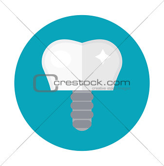 Tooth implant on the screw. Icon flat style. Dentistry, dentist concept. Isolated on white background. Vector illustration.