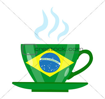 Brazilian coffee icon flat style. Green cup with the flag of Brazil. Isolated on white background. Vector illustration.