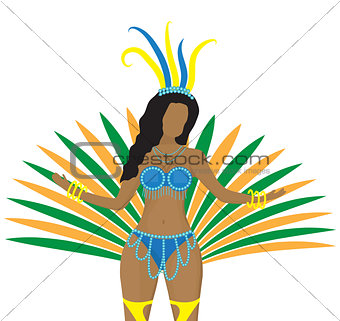 Girls in carnival costumes. Brazilian samba dancers. Rio de Janeiro women dancing. Isolated on white background. Vector illustration.