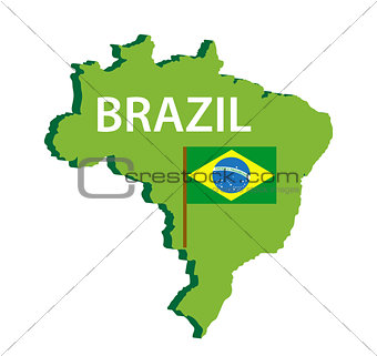Map and flag of Brazil icon. Isolated on white background. Vector illustration.