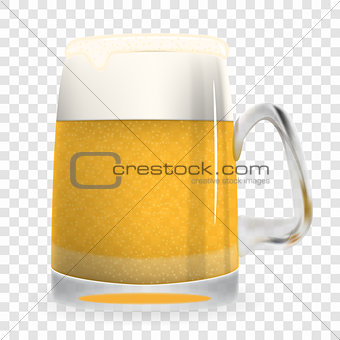 Naturalistic large glass of freshly coldly flavored and tasty light foamy beer. Isolated on White Background Vector Illustration.